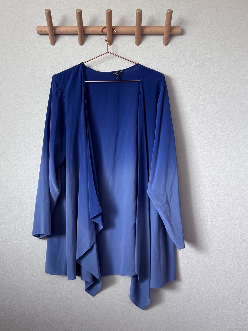 Eileen Fisher Blue Ombre Silk Open-Front Kimono